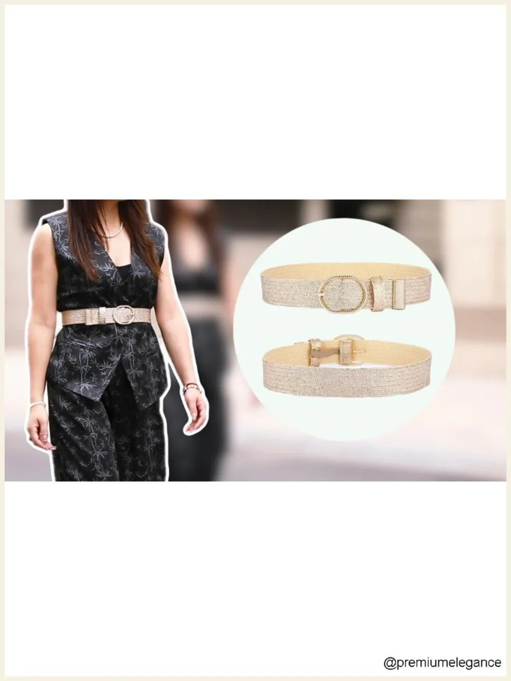 Straw Woven Stretchy Belt with Oval Buckle for Dresses